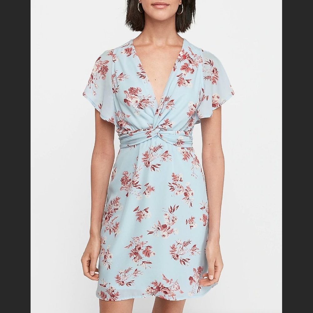 [NWT] Express Floral Twist Front Fit And Flare Dress